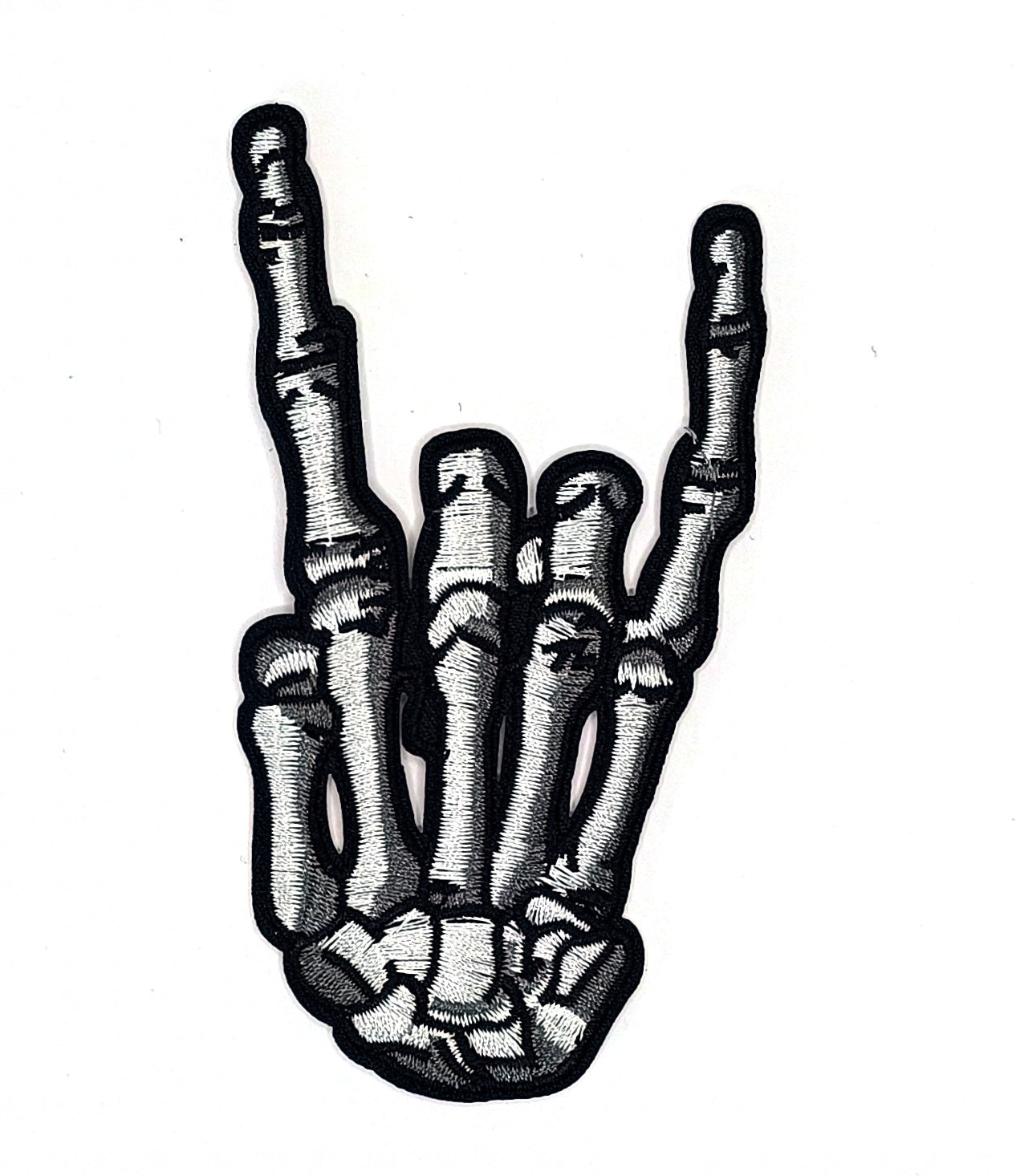 Бродирана нашивка "Rock On" – скелетна ръка, 12x6.3 см, термолепенка