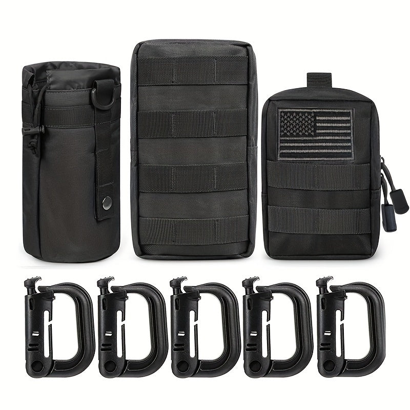 3 тактически чанти от 1000D Oxford + 5 D-образни катарами, MOLLE, EDC аксесоари и оцеляване + подарък нашивка