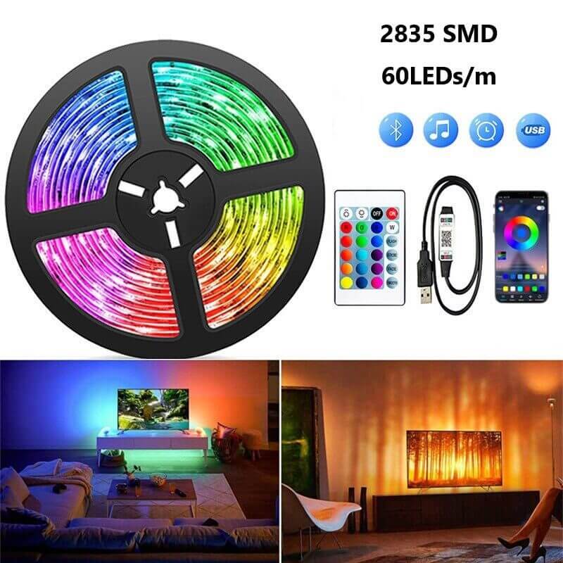 5м LED Лента RGB-IC, Bluetooth, Цветомузика, Микрофон, App, Дистанционно