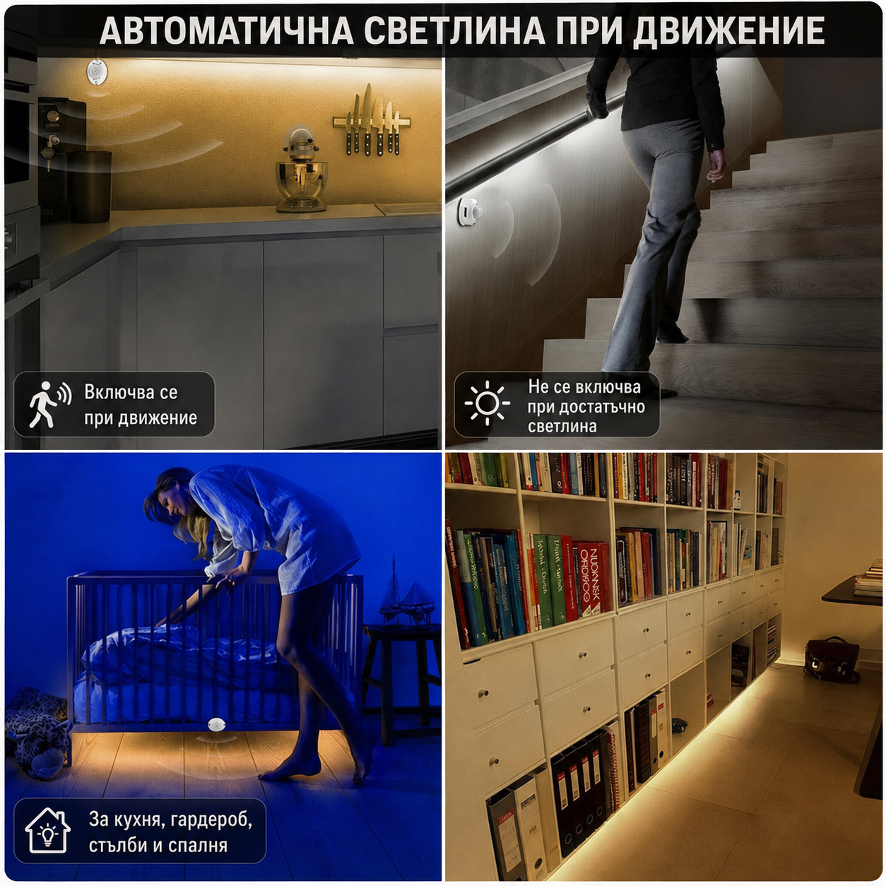 5м LED Лента със PIR Сензор за Движение – Автоматична Светлинa, Обхват 3м, 220V, IP65