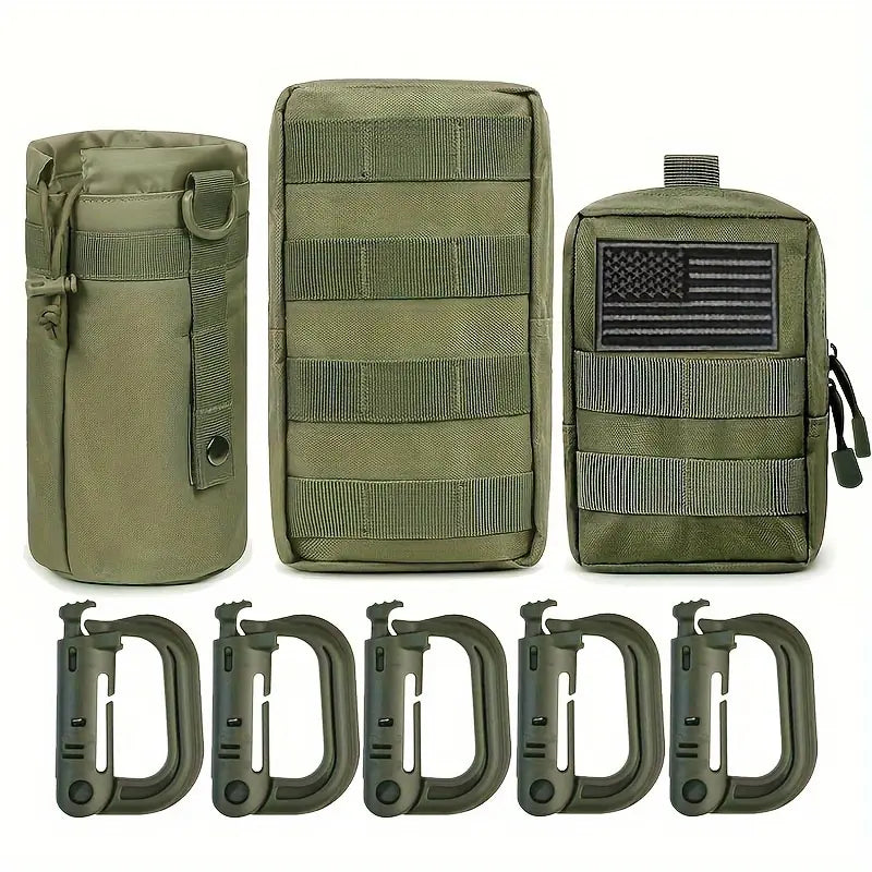 3 тактически чанти от 1000D Oxford + 5 D-образни катарами, MOLLE, EDC аксесоари и оцеляване + подарък нашивка