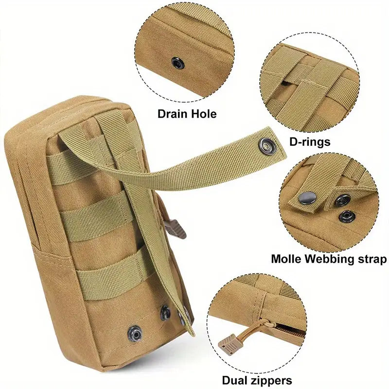 3 тактически чанти от 1000D Oxford + 5 D-образни катарами, MOLLE, EDC аксесоари и оцеляване + подарък нашивка